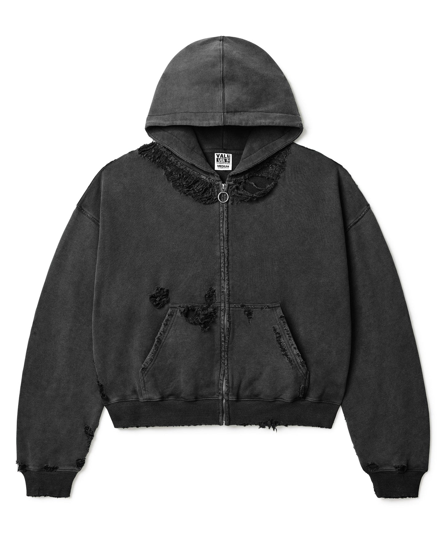 BLACK DESTROYER ZIP UP HOODIE
