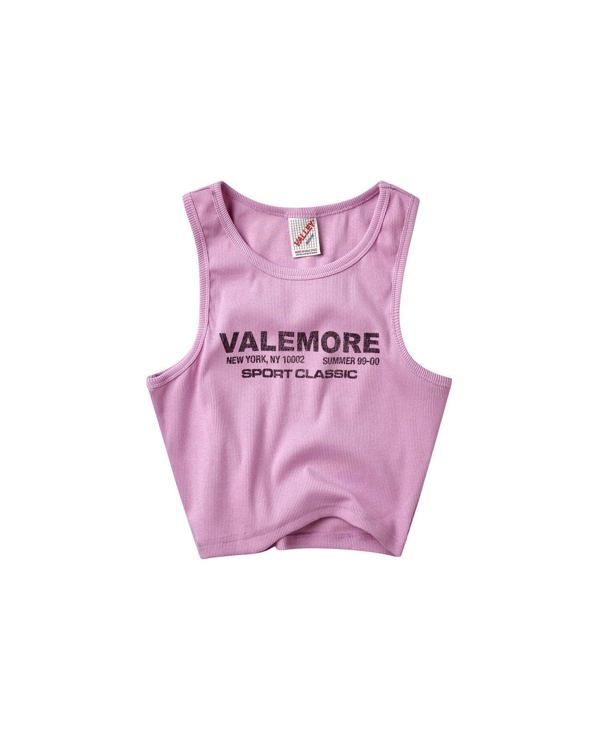 A light pink sleeveless tank top with 'VALEMORE SPORT CLASSIC' printed in black across the chest, displayed flat against a solid white background.