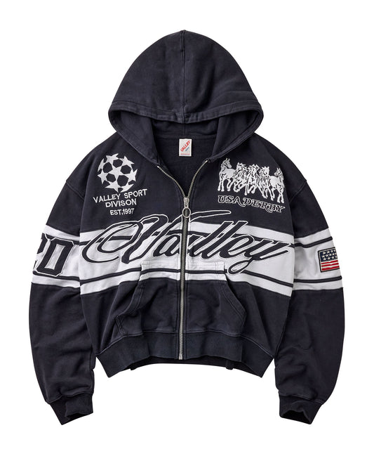 BLACK CURSIVE ZIP UP HOODIE