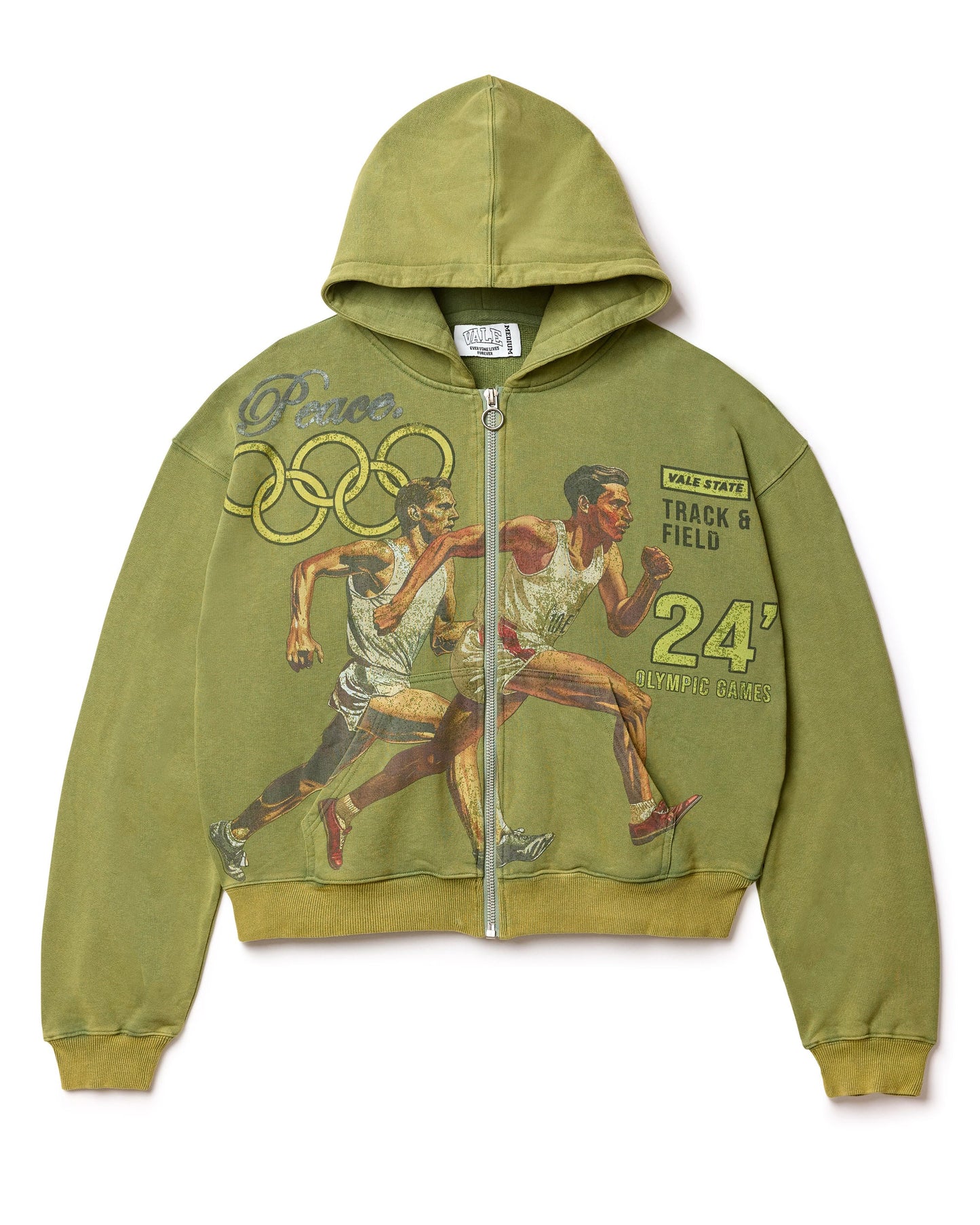 OLIVE OLYMPIC ZIP UP HOODIE