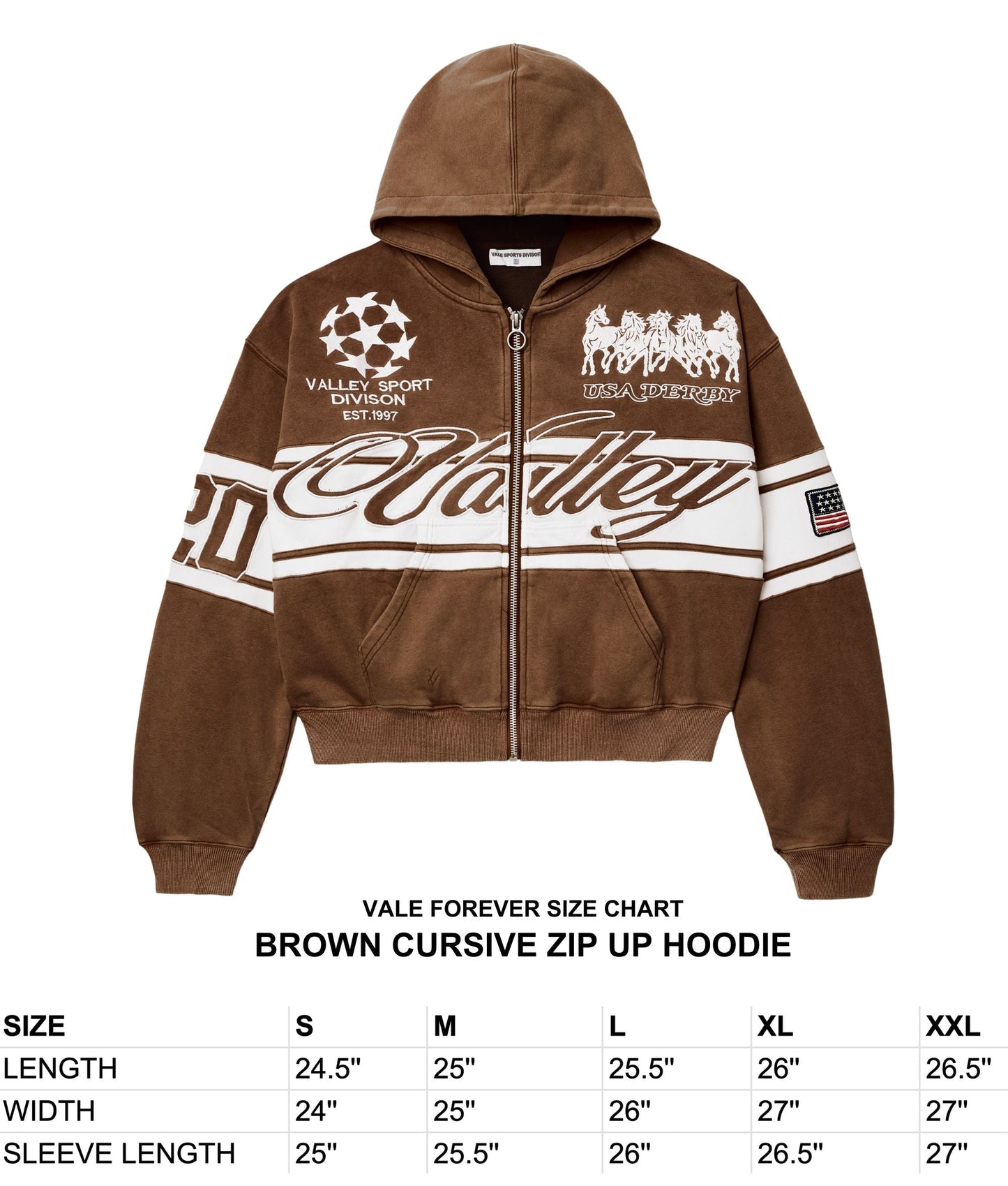 BROWN CURSIVE ZIP UP HOODIE