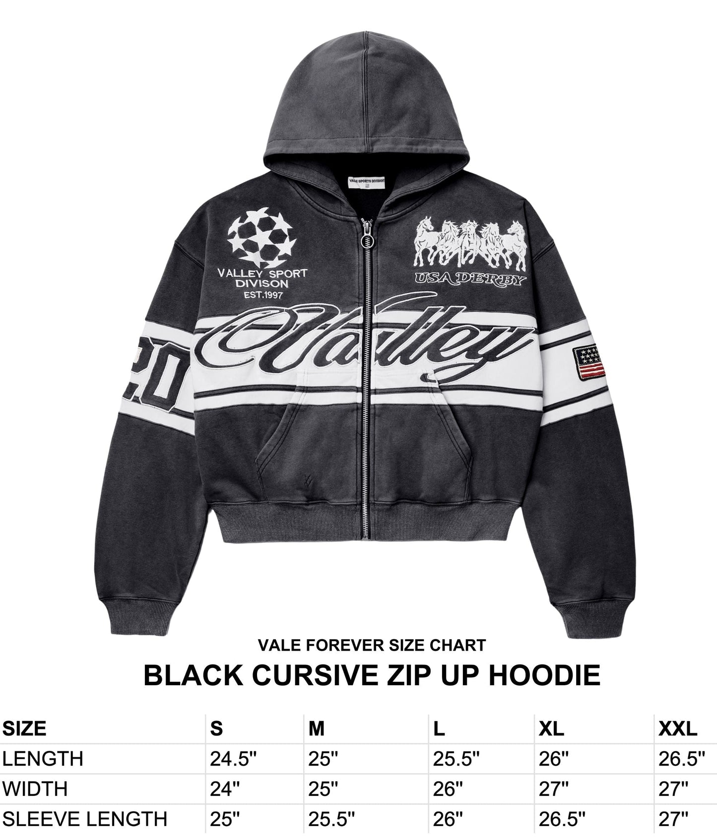 BLACK CURSIVE ZIP UP HOODIE
